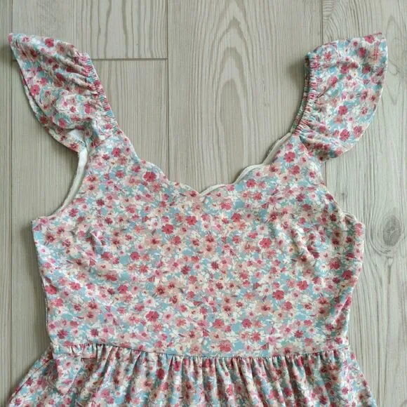 Floral Women's Dress A-Line Ruffle Straps Pink Small Monteau Los Angeles - Picture 2 of 11